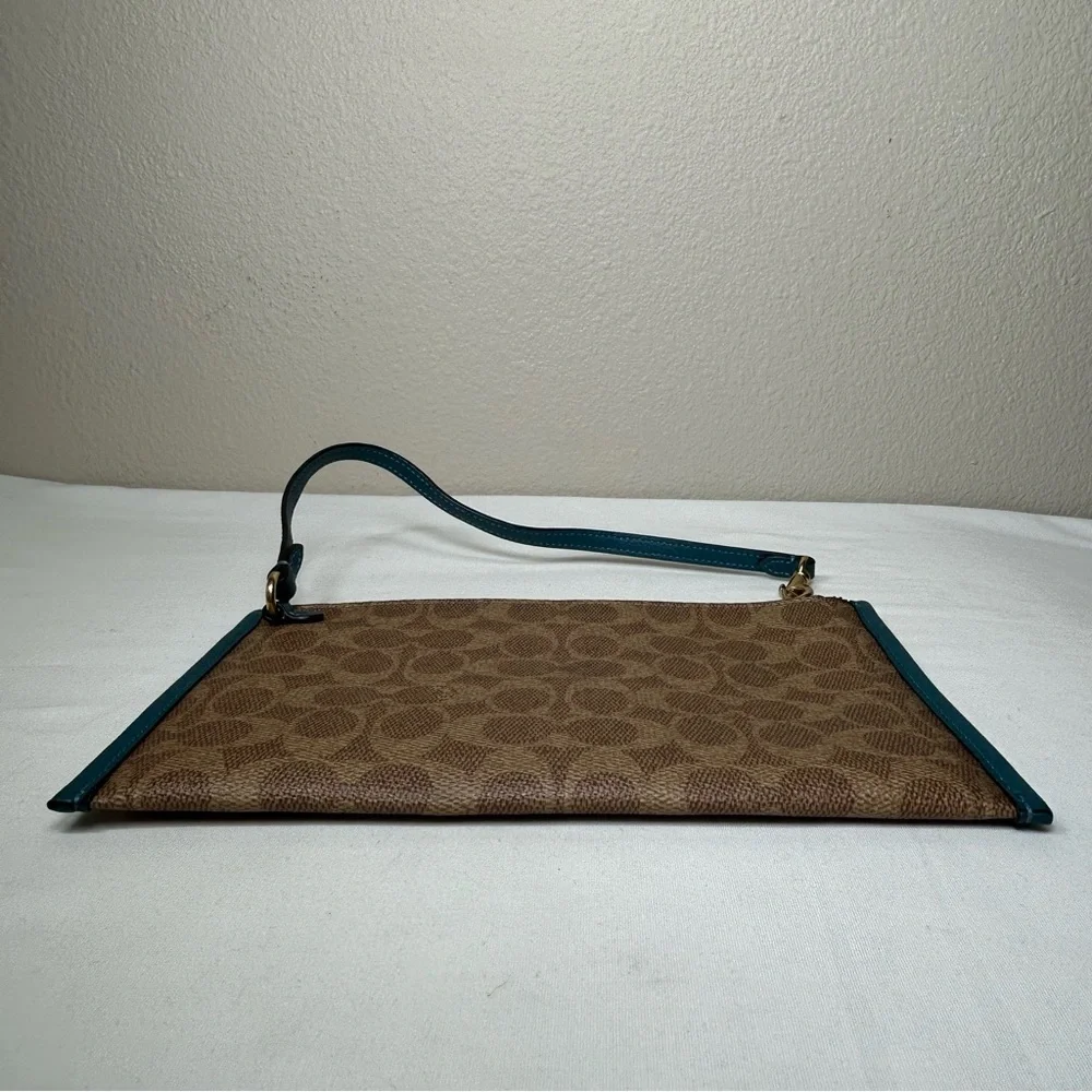 Coach Day Wristlet In Signature‎ Coated Canvas And Refined leather Teal Trim